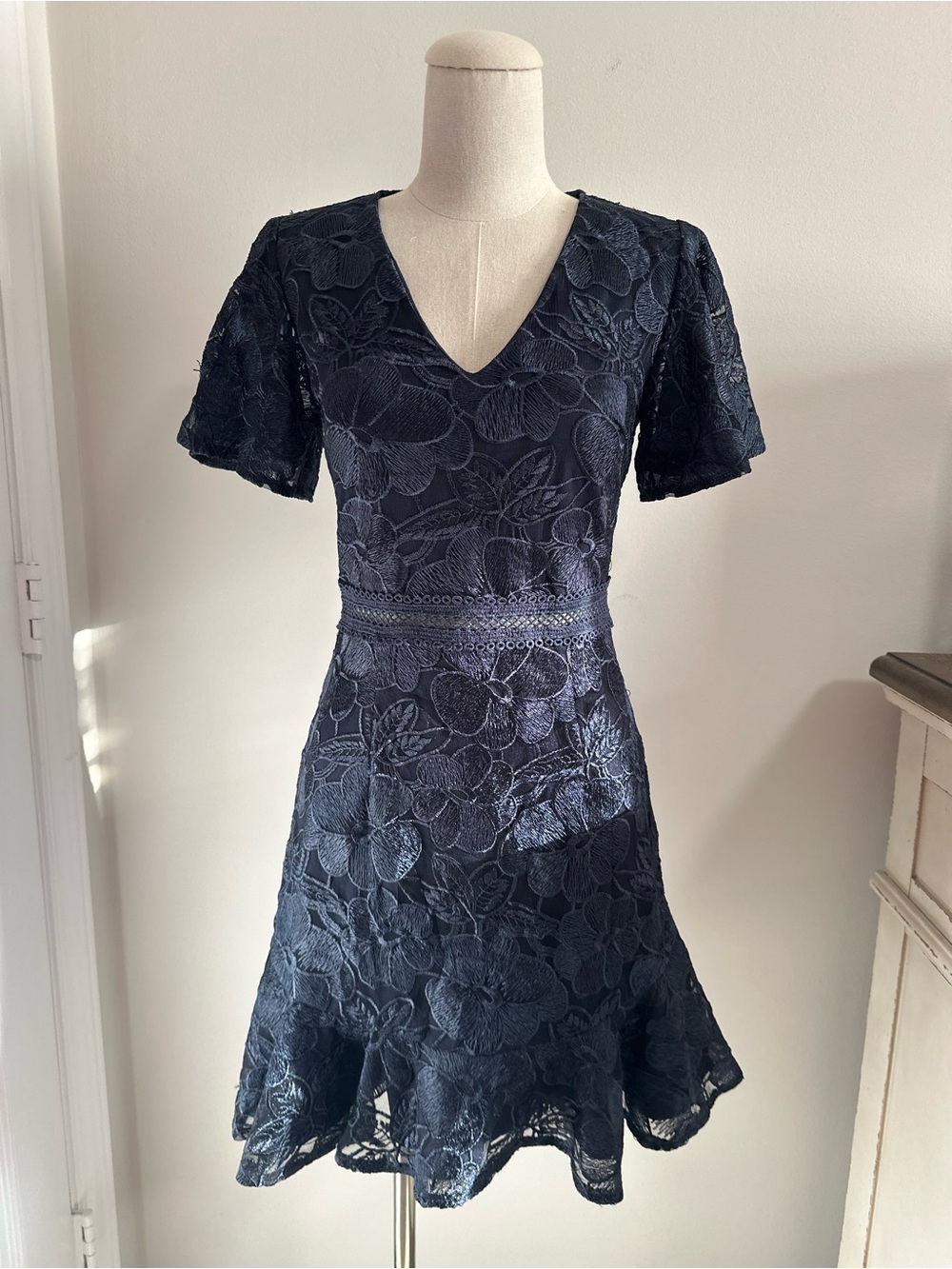 Twosisters the label Alexia Dress Navy Lace V-Neck Fit & Flare Dress